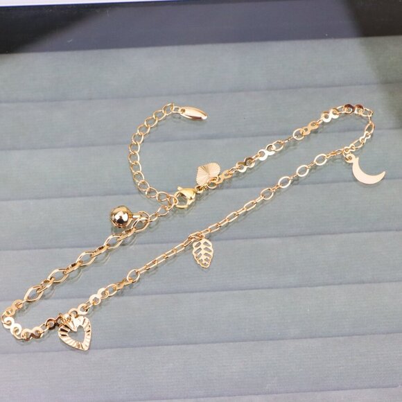 "Rose Gold Anklet with Heart, Leaf & Moon Charms, XPAL1046 - Picture 12 of 12